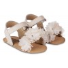 Babywalker  Δερμάτινο Πέδιλο με Chiffon Λουλούδια σε Εκρού  Χρώμα MI.1633